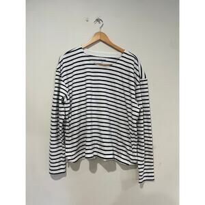 Lands End Striped Long Sleeve T-Shirt White/Navy Blue Women's Size L (14-16)